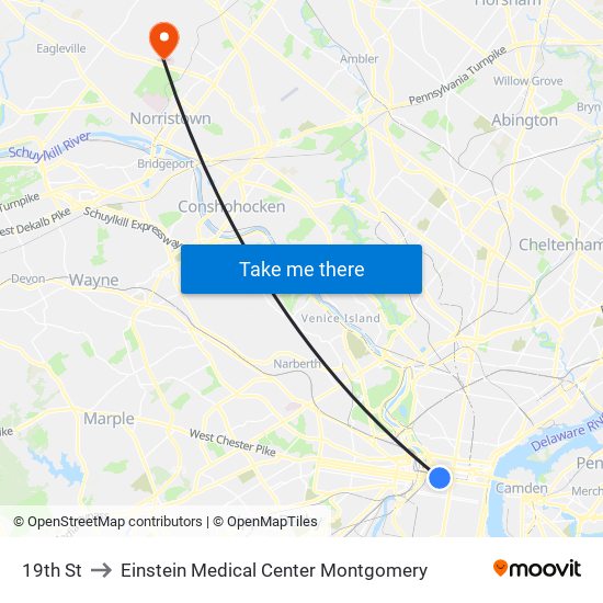 19th St to Einstein Medical Center Montgomery map