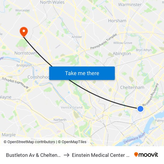 Bustleton Av & Cheltenham Av - Fs to Einstein Medical Center Montgomery map