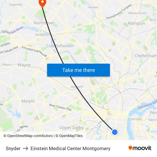 Snyder to Einstein Medical Center Montgomery map