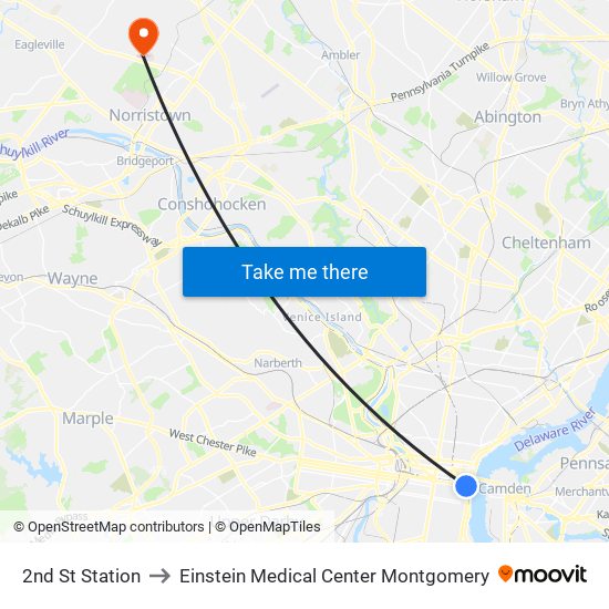 2nd St Station to Einstein Medical Center Montgomery map