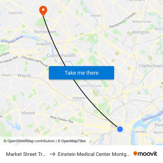 Market Street Trolley to Einstein Medical Center Montgomery map