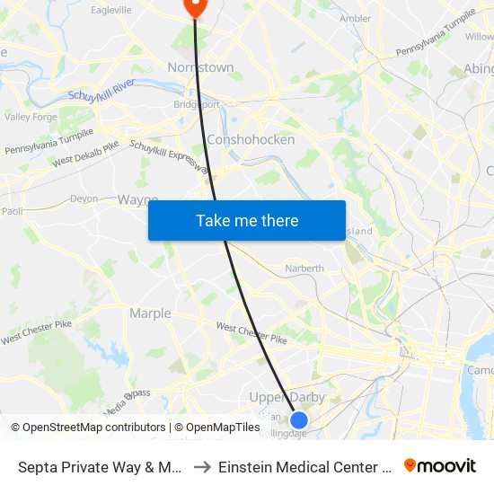 Septa Private Way & Macdade Blvd to Einstein Medical Center Montgomery map