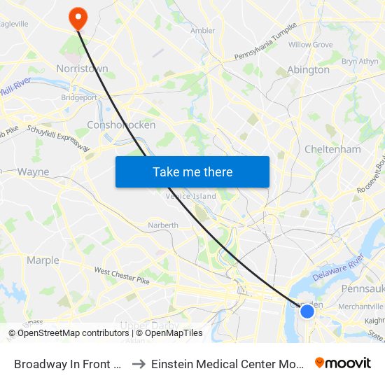 Broadway In Front Of Wrtc to Einstein Medical Center Montgomery map