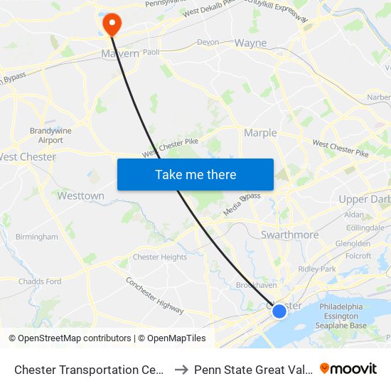 Chester Transportation Center to Penn State Great Valley map