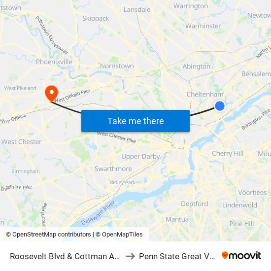 Roosevelt Blvd & Cottman Av - FS to Penn State Great Valley map