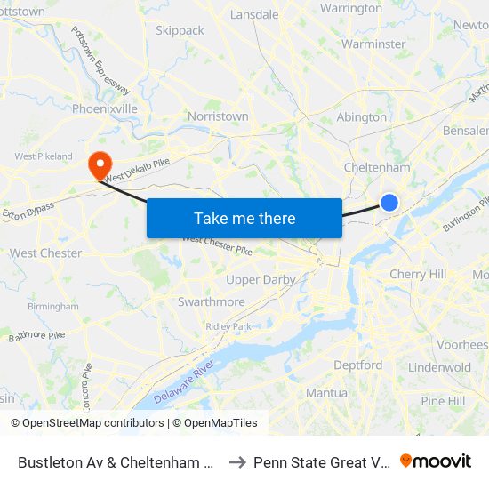 Bustleton Av & Cheltenham Av - Fs to Penn State Great Valley map