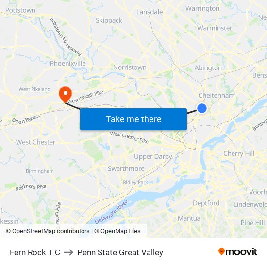 Fern Rock T C to Penn State Great Valley map