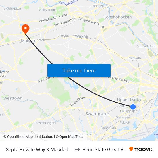 Septa Private Way & Macdade Blvd to Penn State Great Valley map