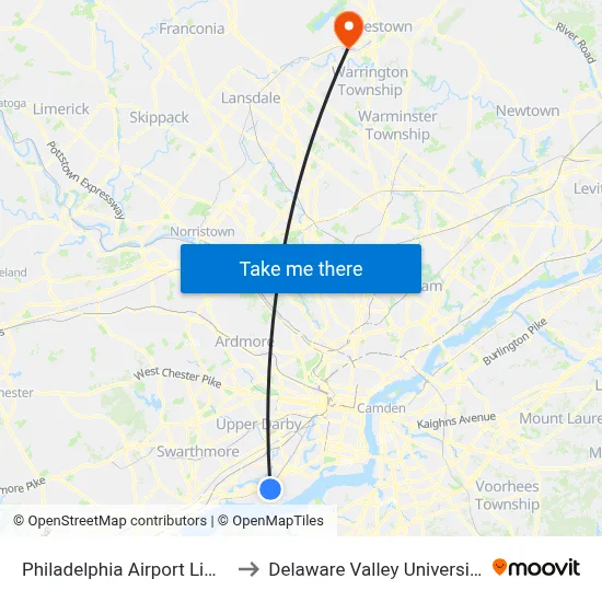 Philadelphia Airport Limo to Delaware Valley University map