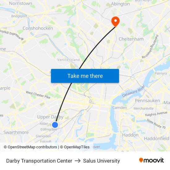 Darby Transportation Center to Salus University map