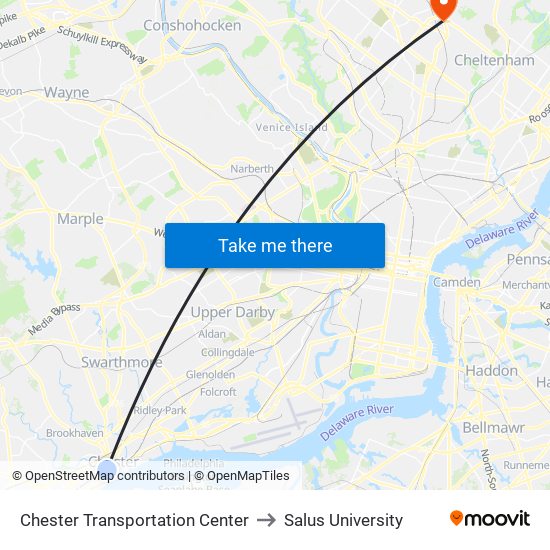 Chester Transportation Center to Salus University map