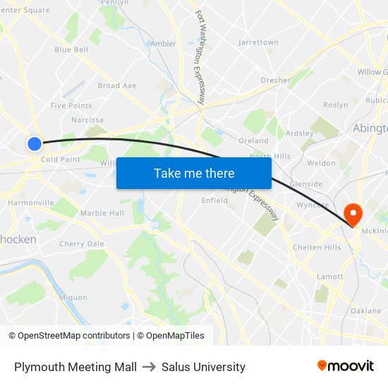 Plymouth Meeting Mall to Salus University map