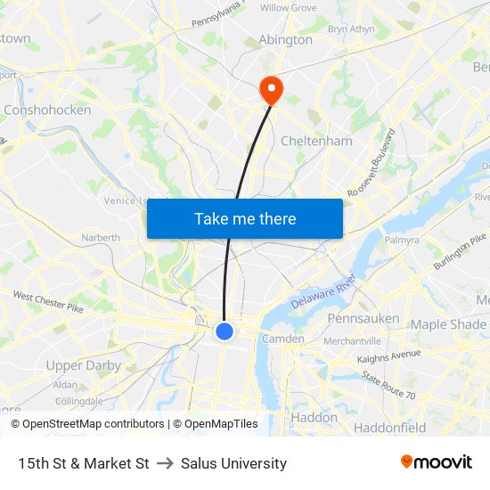 15th St & Market St to Salus University map