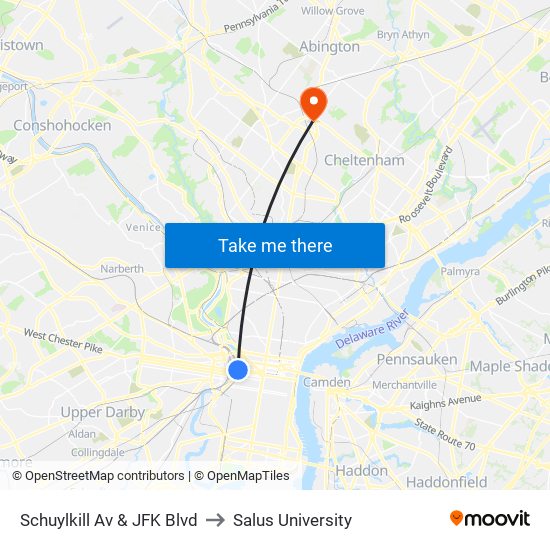 Schuylkill Av & JFK Blvd to Salus University map