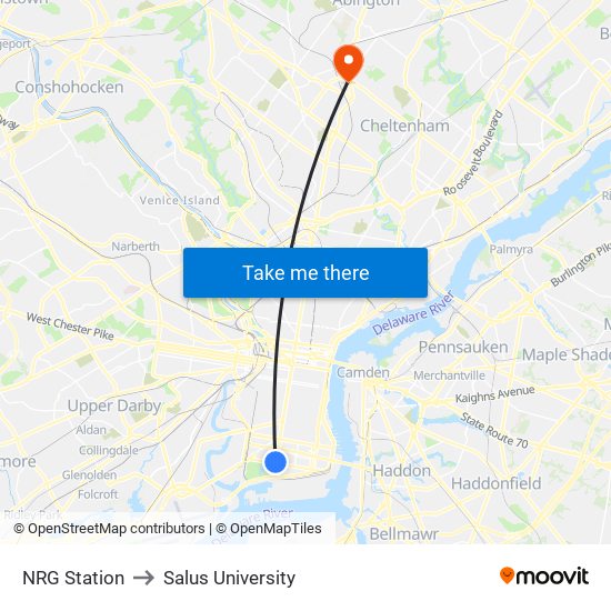 NRG Station to Salus University map