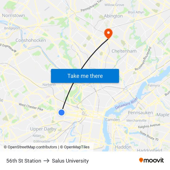 56th St Station to Salus University map