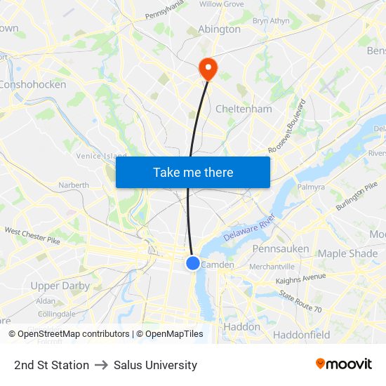 2nd St Station to Salus University map
