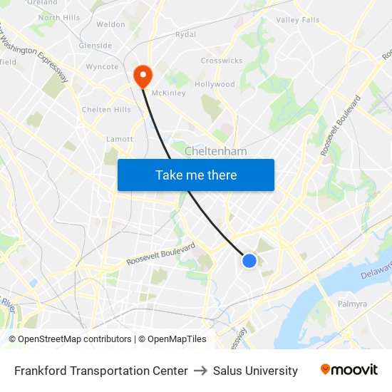 Frankford Transportation Center to Salus University map