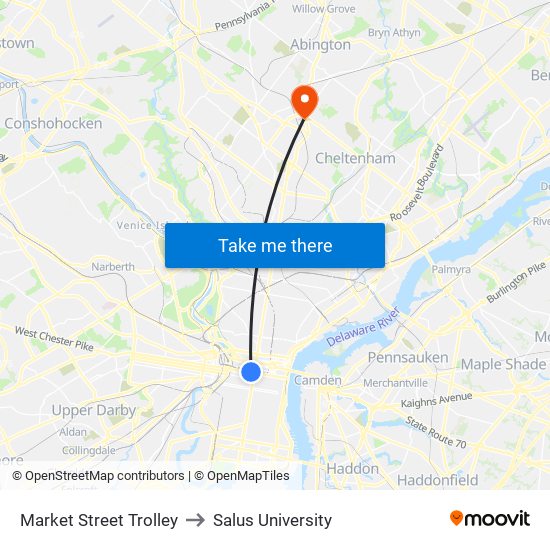 Market Street Trolley to Salus University map