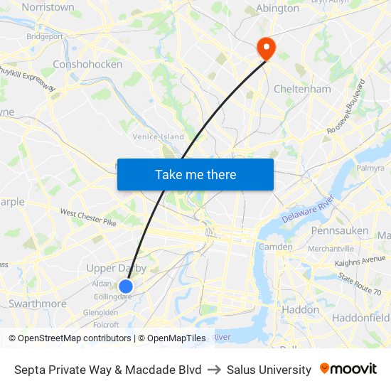 Septa Private Way & Macdade Blvd to Salus University map