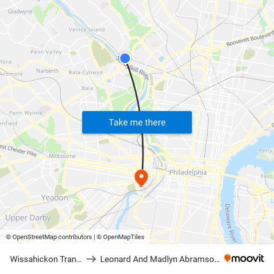 Wissahickon Transportation Center to Leonard And Madlyn Abramson Pediatric Research Center map