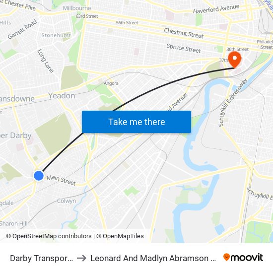 Darby Transportation Center to Leonard And Madlyn Abramson Pediatric Research Center map