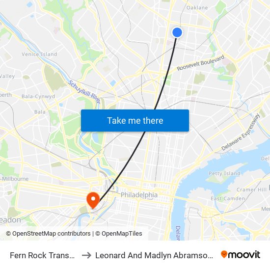 Fern Rock Transportation Center to Leonard And Madlyn Abramson Pediatric Research Center map