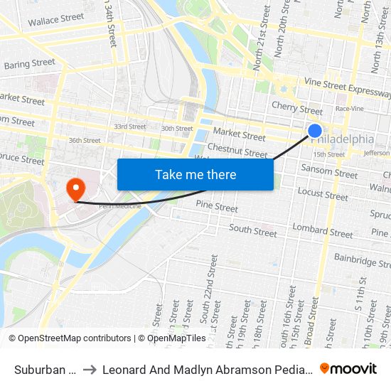 Suburban Station to Leonard And Madlyn Abramson Pediatric Research Center map