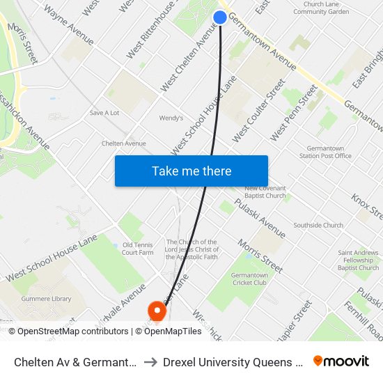 Chelten Av & Germantown Av - FS to Drexel University Queens Lane Campus map