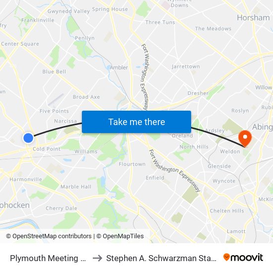 Plymouth Meeting Mall to Stephen A. Schwarzman Stadium map