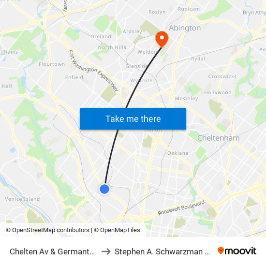 Chelten Av & Germantown Av to Stephen A. Schwarzman Stadium map