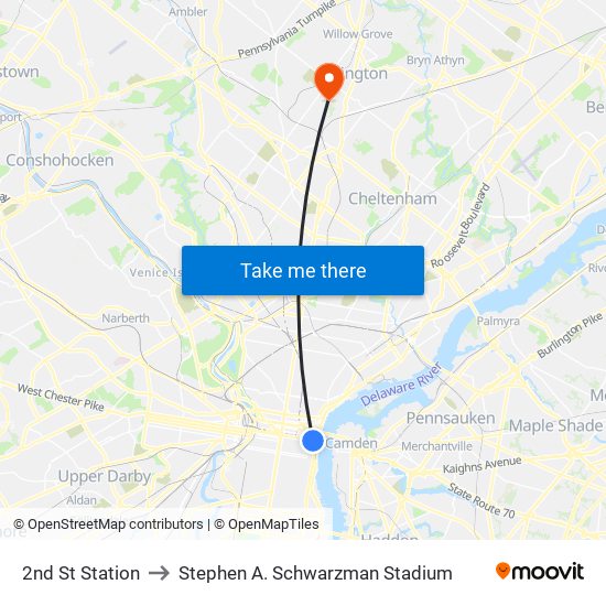 2nd St Station to Stephen A. Schwarzman Stadium map