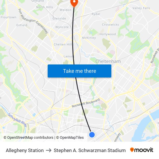 Allegheny Station to Stephen A. Schwarzman Stadium map