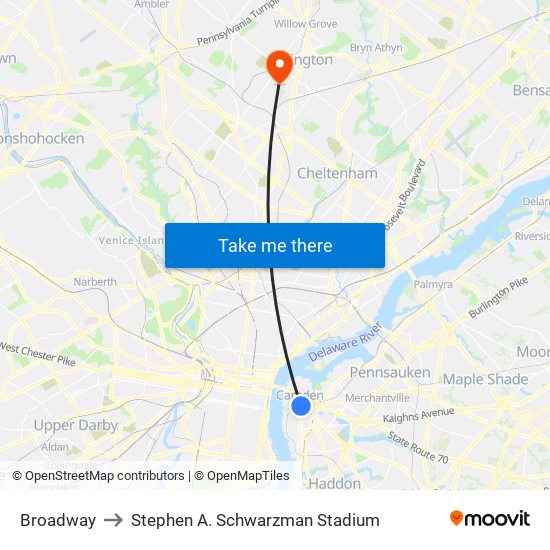 Broadway to Stephen A. Schwarzman Stadium map