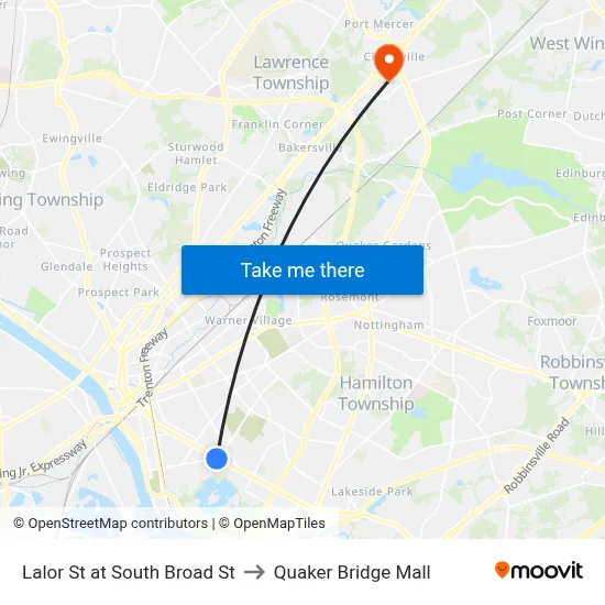 Lalor St at South Broad St to Quaker Bridge Mall map