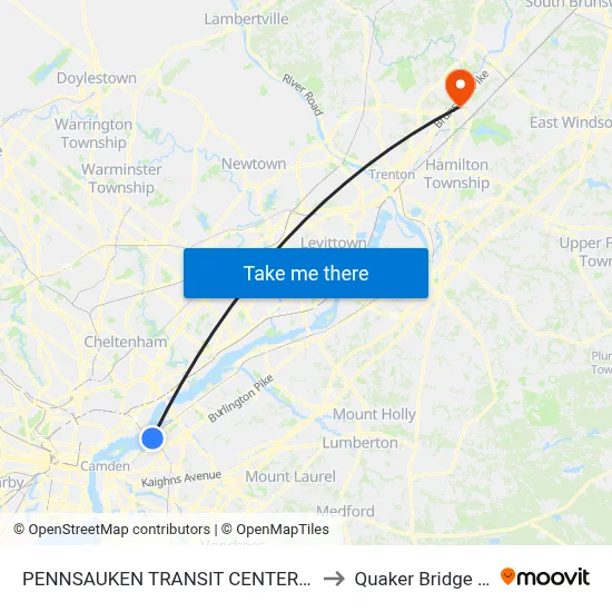 PENNSAUKEN TRANSIT CENTER station to Quaker Bridge Mall map