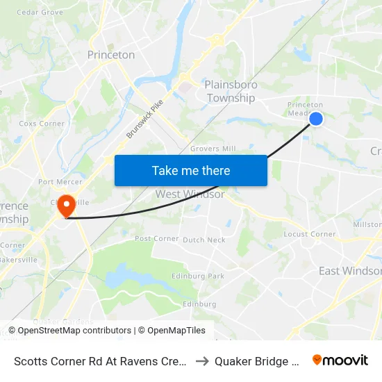 Scotts Corner Rd At Ravens Crest Dr to Quaker Bridge Mall map
