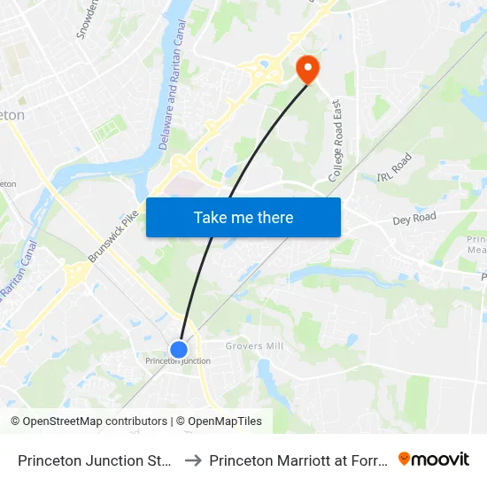 Princeton Junction Station to Princeton Marriott at Forrestal map