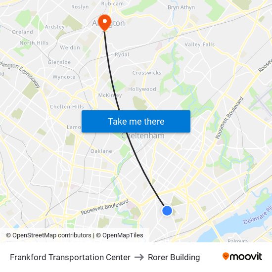 Frankford Transportation Center to Rorer Building map