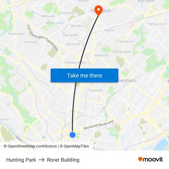 Hunting Park to Rorer Building map