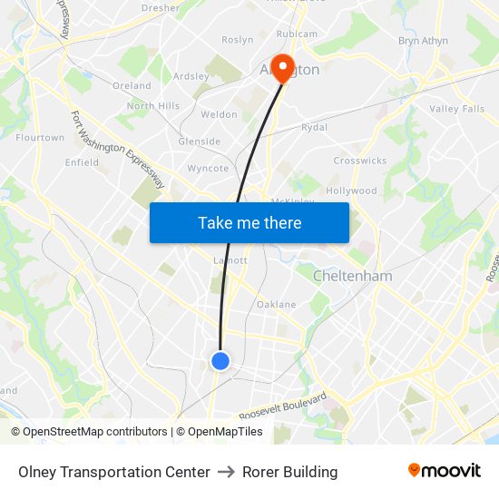 Olney Transportation Center to Rorer Building map