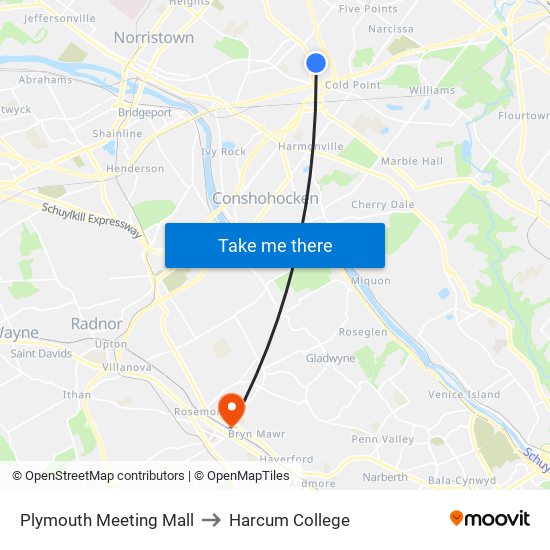 Plymouth Meeting Mall to Harcum College map