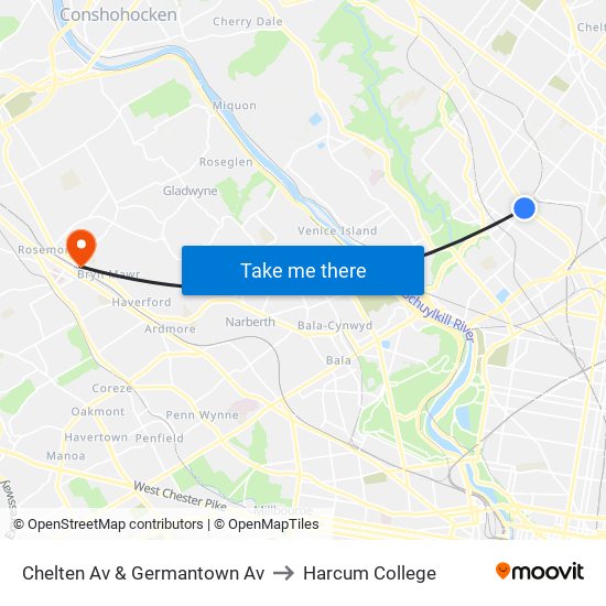 Chelten Av & Germantown Av to Harcum College map