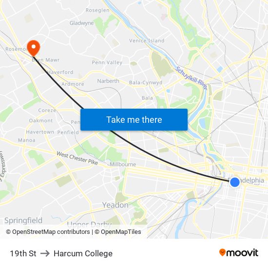 19th St to Harcum College map