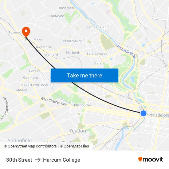 30th Street to Harcum College map