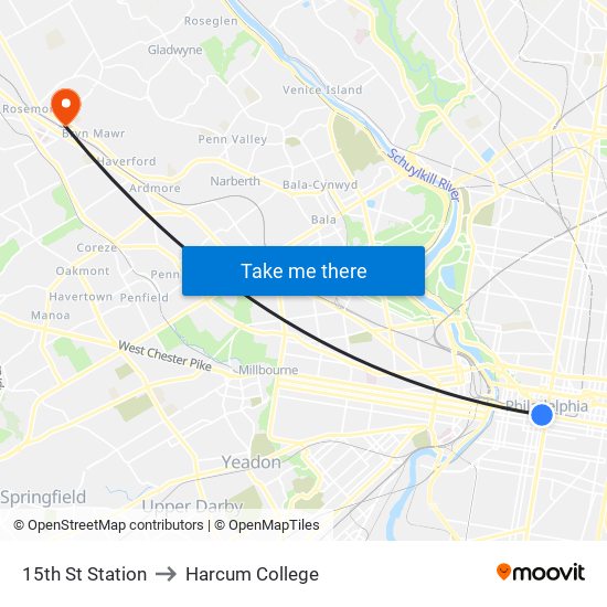 15th St Station to Harcum College map