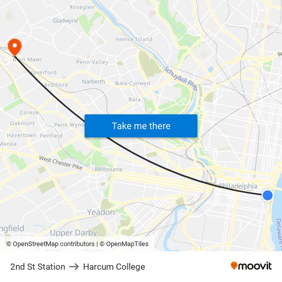 2nd St Station to Harcum College map