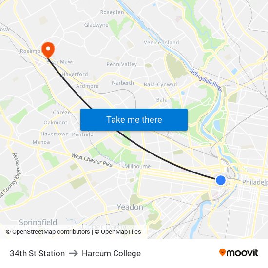 34th St Station to Harcum College map