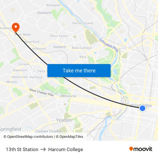 13th St Station to Harcum College map