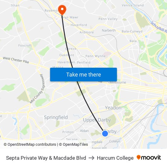 Septa Private Way & Macdade Blvd to Harcum College map